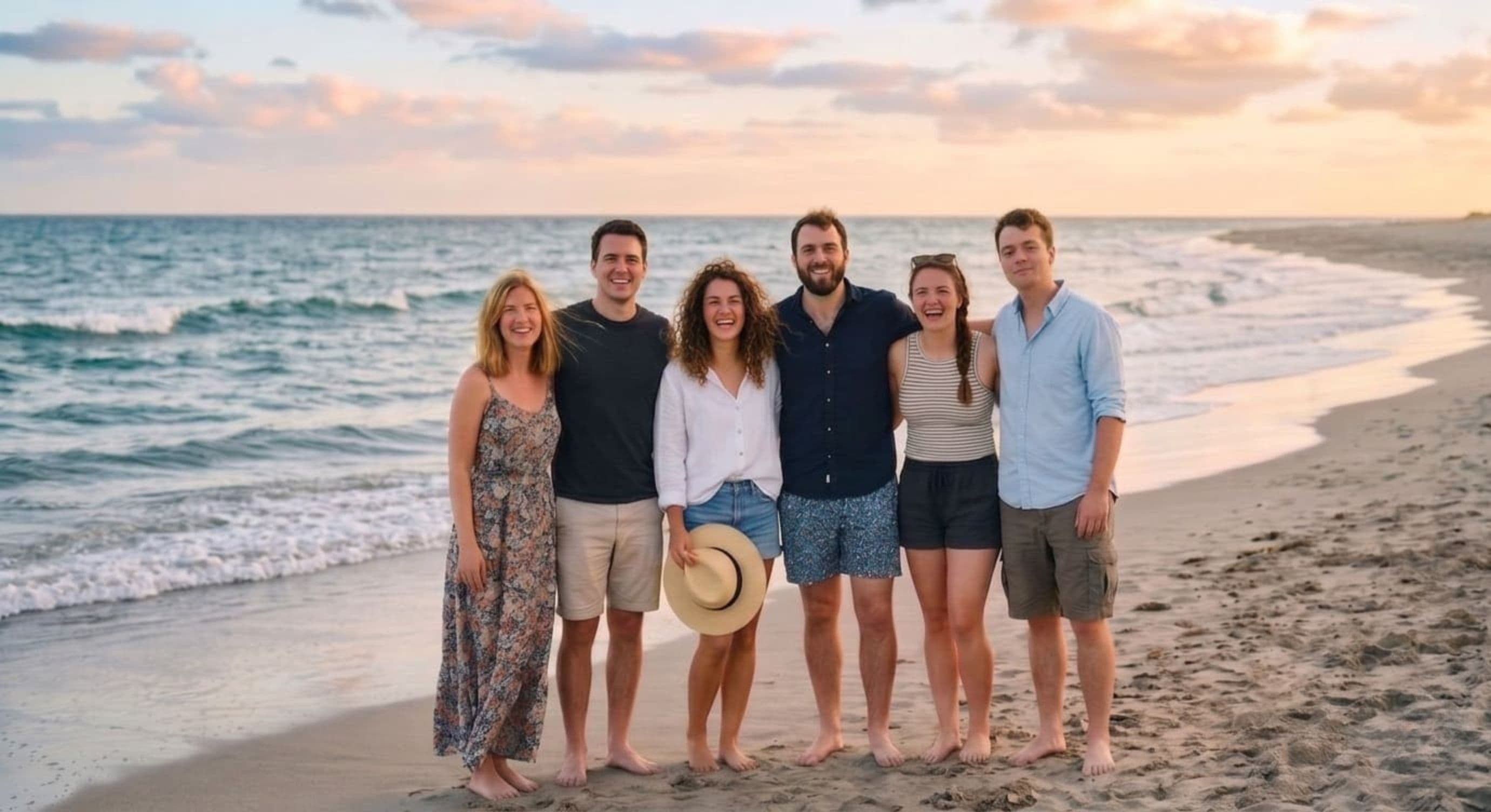 Same group photo merged by MergeShot — everyone smiling with eyes open