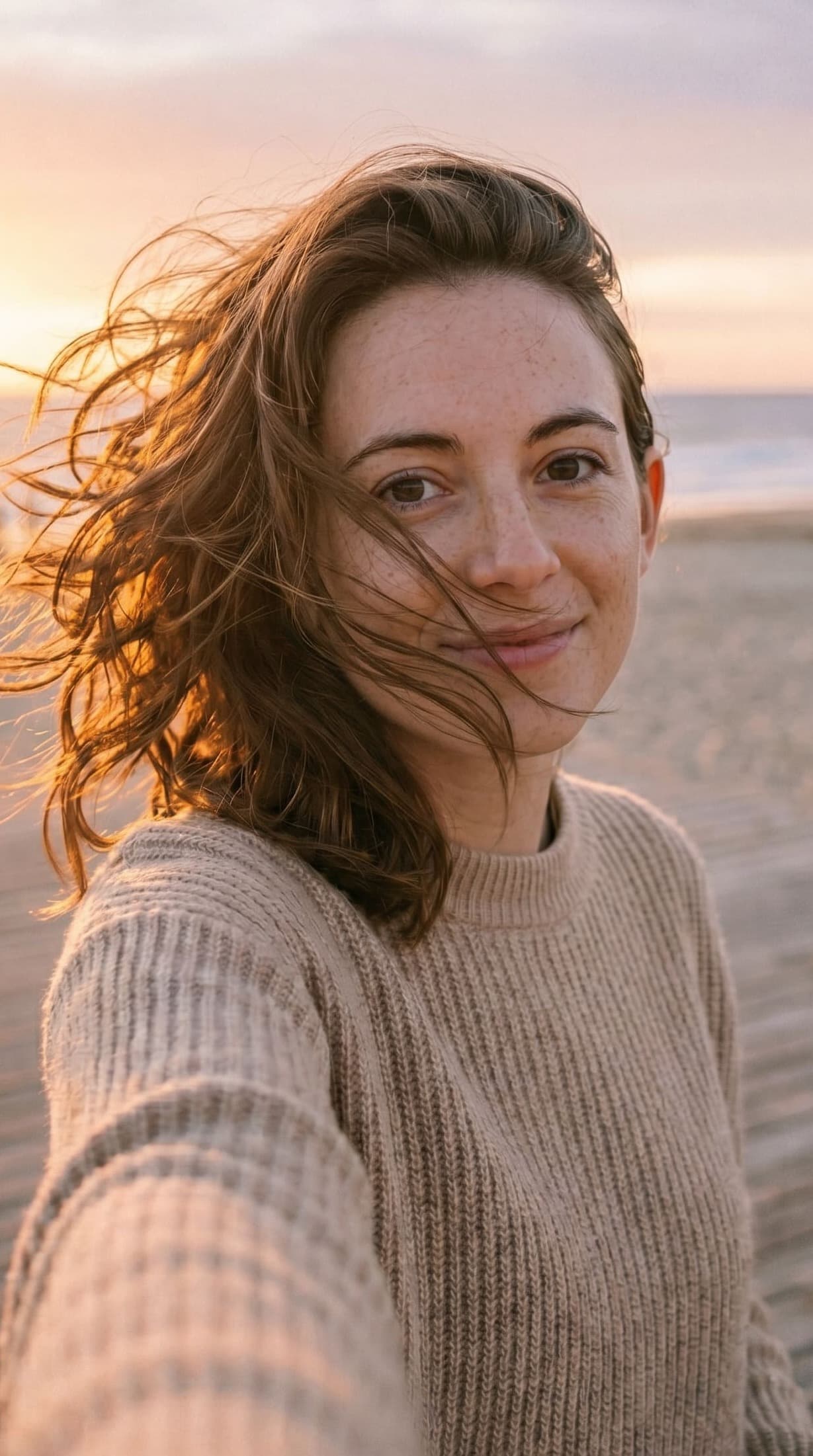 Take 2: same sunset selfie, eyes open but smile slightly off