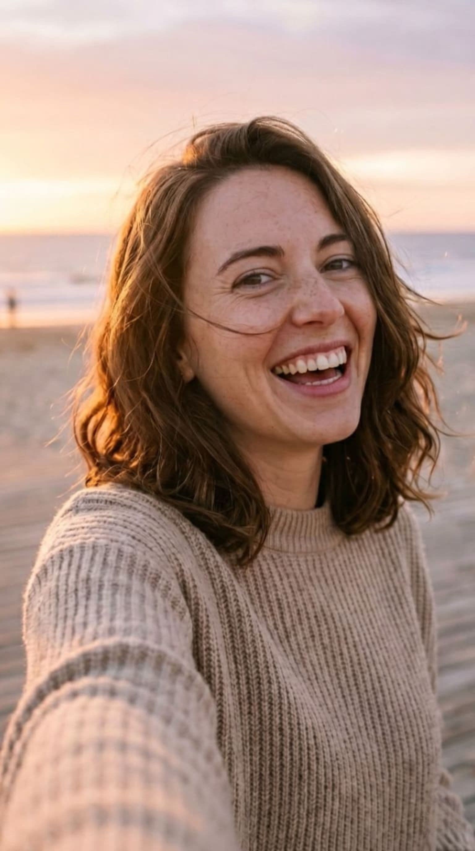 MergeShot result: sunset selfie with both eyes open and natural smile