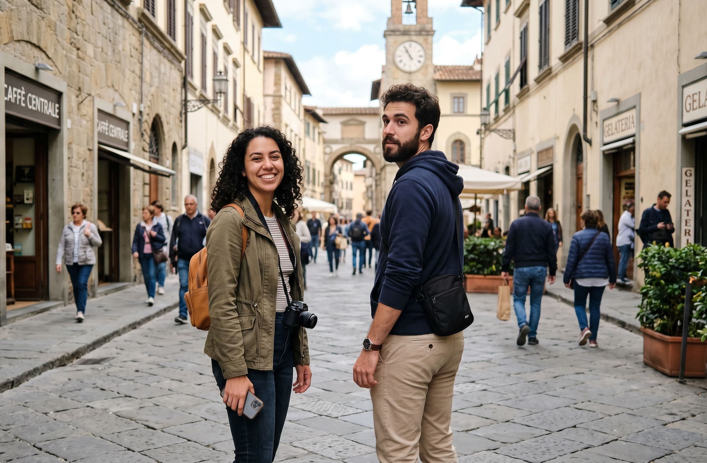 Take 2: same couple, woman smiling but man looking away from camera